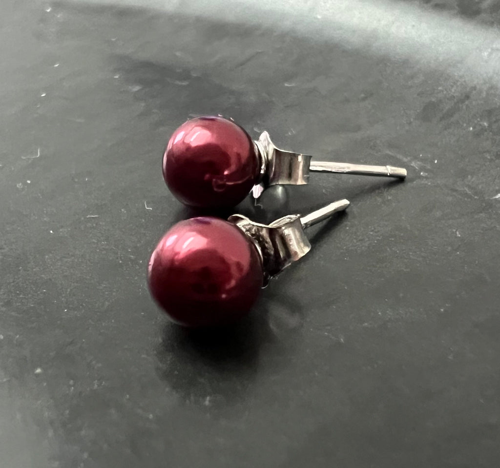 Muschelkern Ohrstecker 925-Silber, rot, 6 mm | F20
