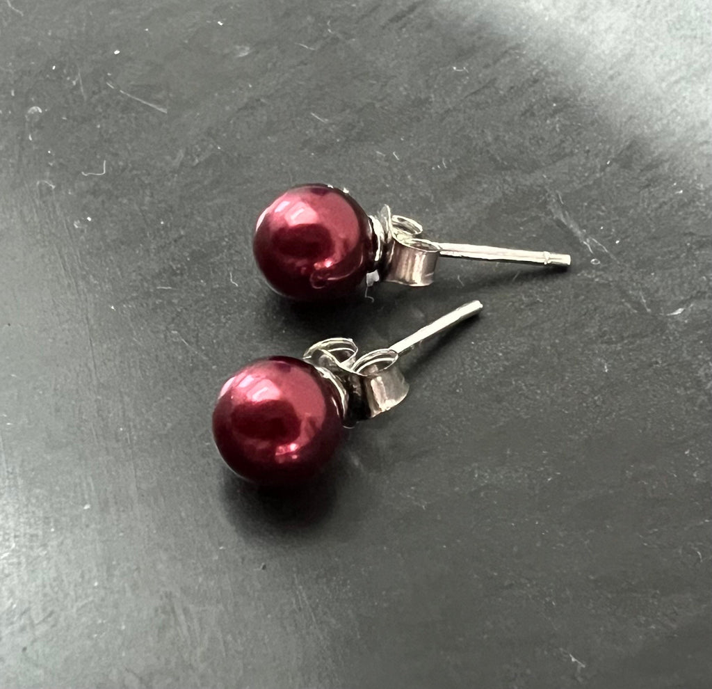 Muschelkern Ohrstecker 925-Silber, rot, 6 mm | F20