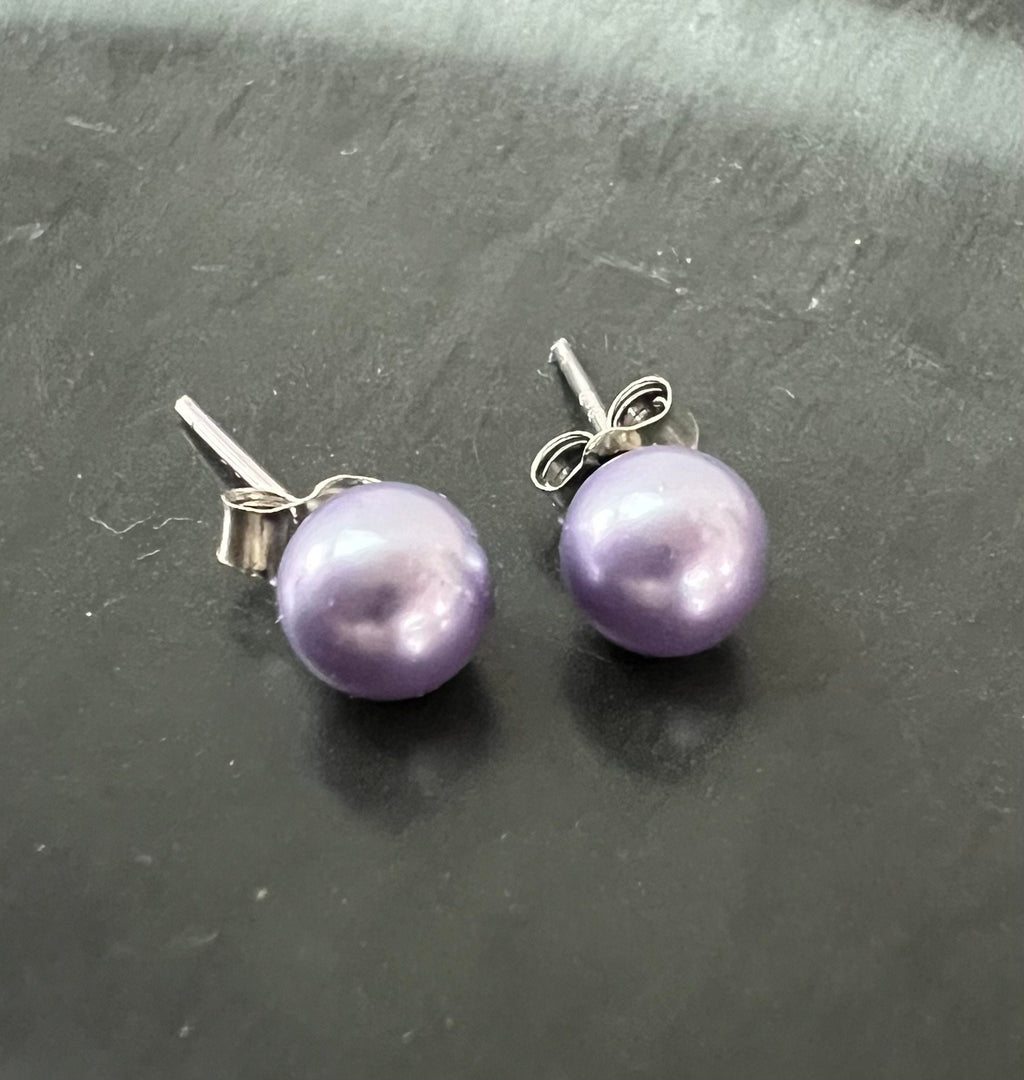Shell pearl stud earrings, 925 sterling silver, lilac, 6 mm | F21