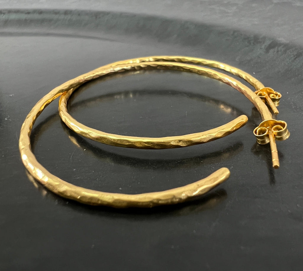 Gold-plated 925 sterling silver hoop earrings, patterned, 1.5–4.5 cm