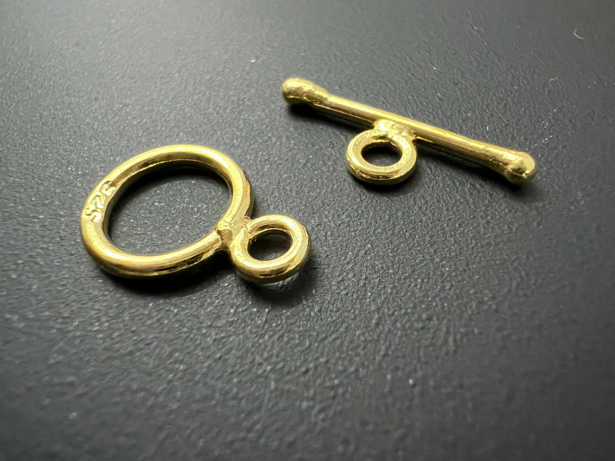 Knebel Verschluss vergoldetes 925-Silber, glatt, 8,5 mm / 10 mm