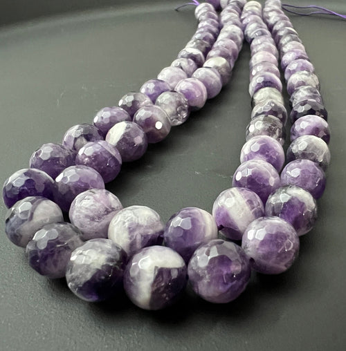 Amethyst Strang, Kugeln, facettiert, Lavendel, 6 mm & 10 mm
