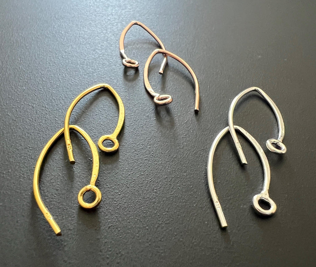 Ohrhaken 925-Silber, vergoldet oder rosévergoldet, 24 × 9 mm