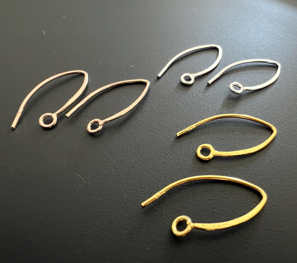 Ohrhaken 925-Silber, vergoldet oder rosévergoldet, 24 × 9 mm