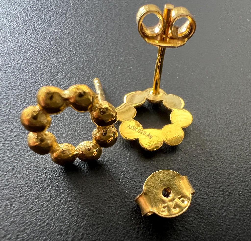 Ball stud earrings gold-plated 925 sterling silver, 9 mm | T30