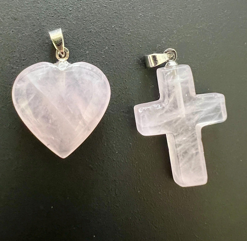 Rosenquarz Anhänger, Herz oder Kreuz