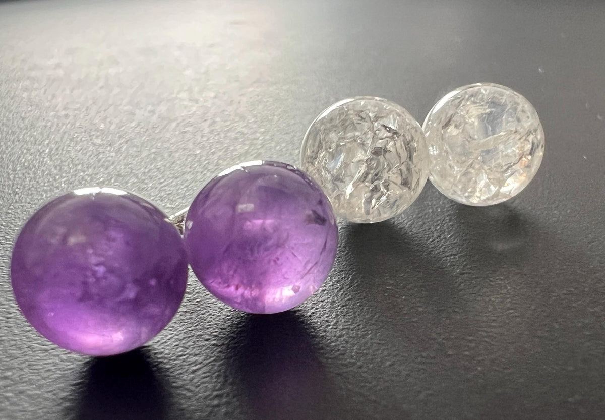 Ohrstecker Bergkristall oder Amethyst, 925-Silber, 8 mm