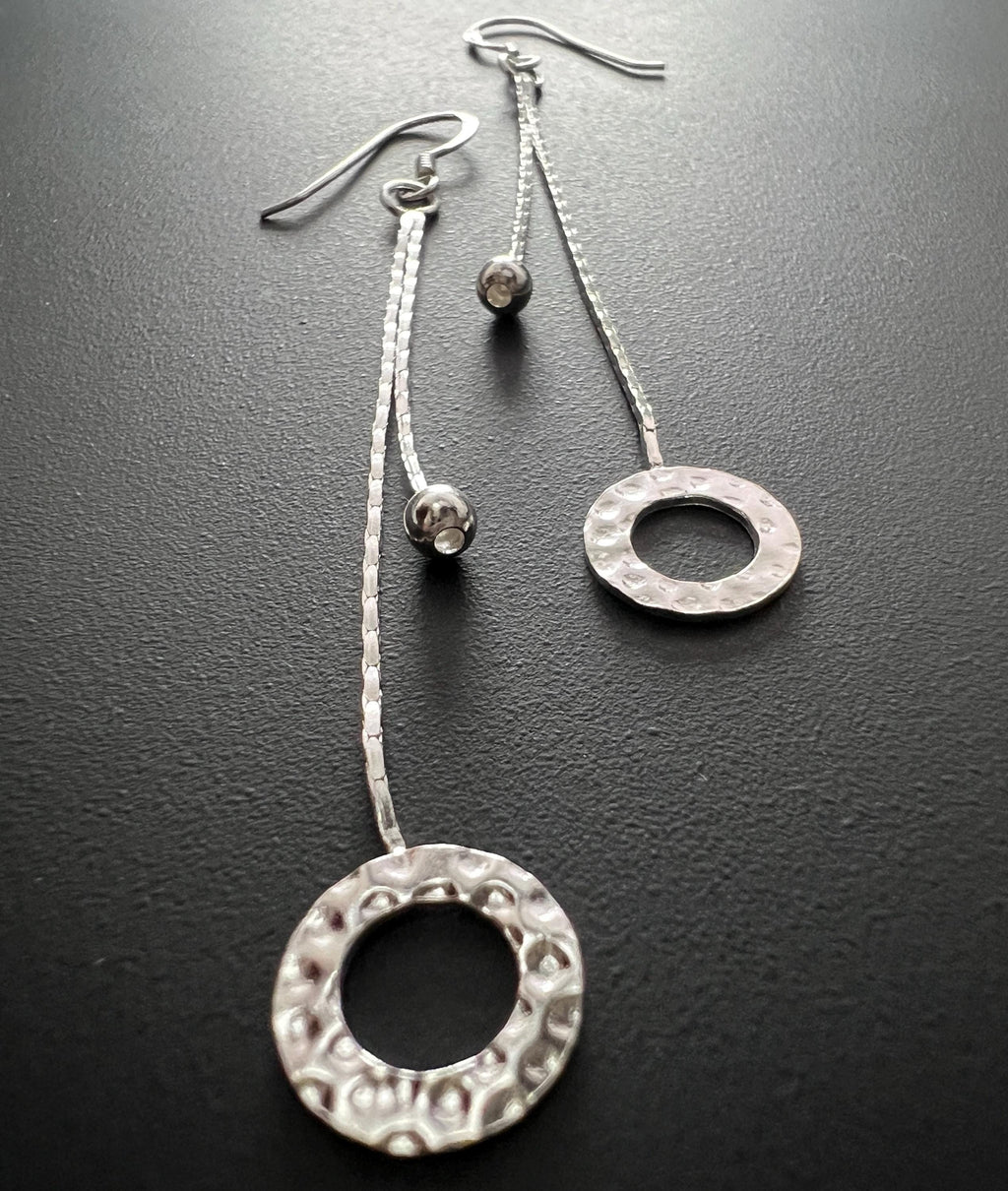 Hängeohrringe 925-Silber, mehrreihig, Kugel & Ring, 65 mm | T87