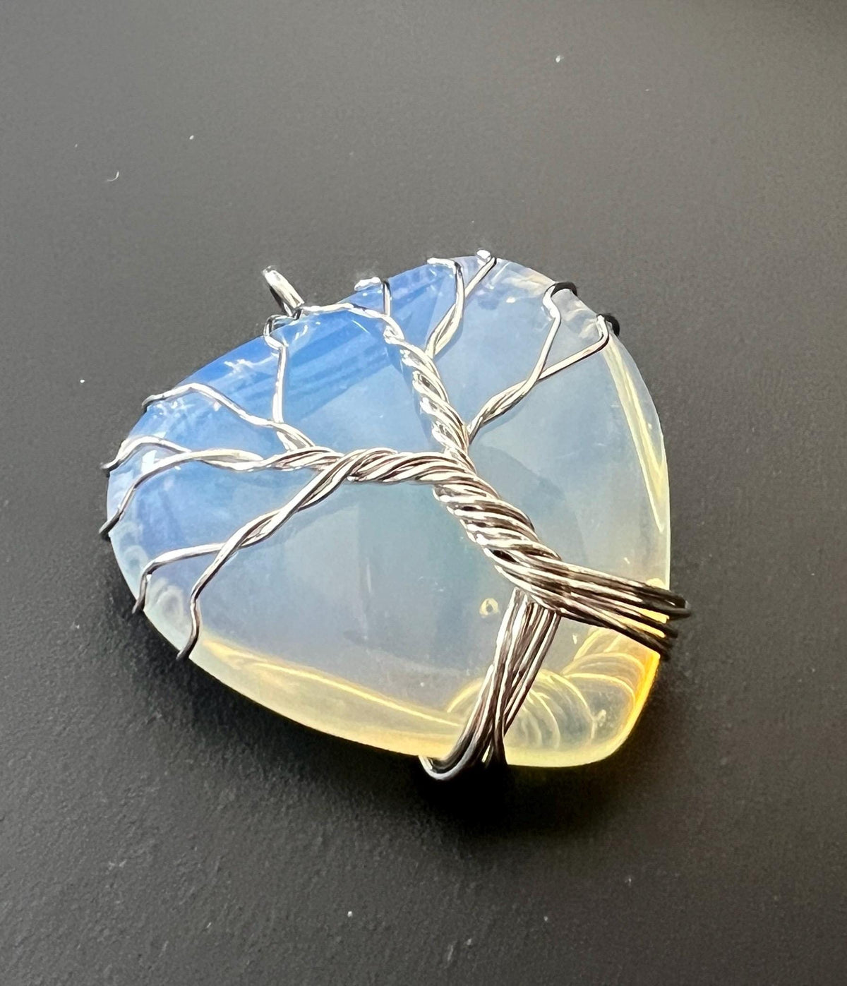 Herz Anhänger Opal-Glas oder Rosenquarz, 30 mm