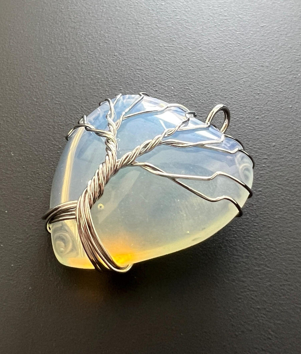 Herz Anhänger Opal-Glas oder Rosenquarz, 30 mm