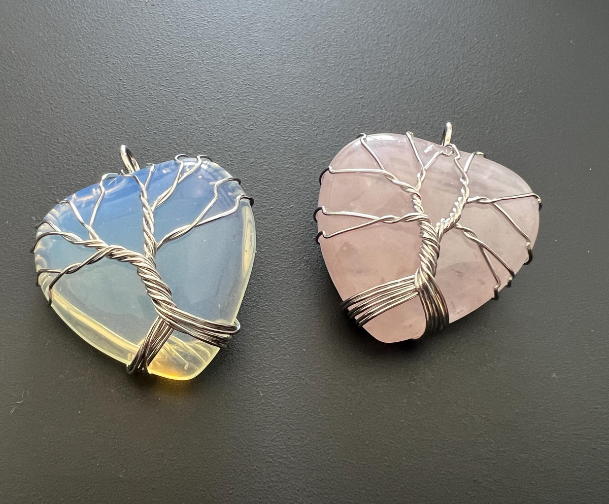 Herz Anhänger Opal-Glas oder Rosenquarz, 30 mm