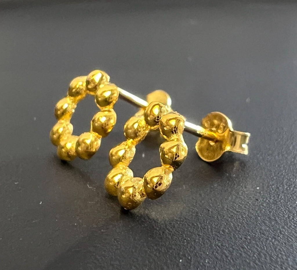 Ball stud earrings gold-plated 925 sterling silver, 9 mm | T30