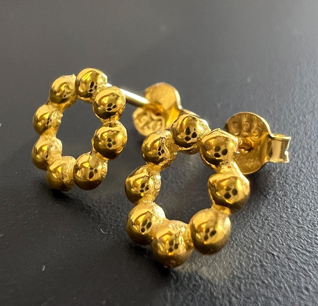 Ball stud earrings gold-plated 925 sterling silver, 9 mm | T30