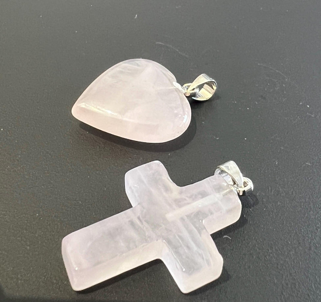 Rosenquarz Anhänger, Herz oder Kreuz