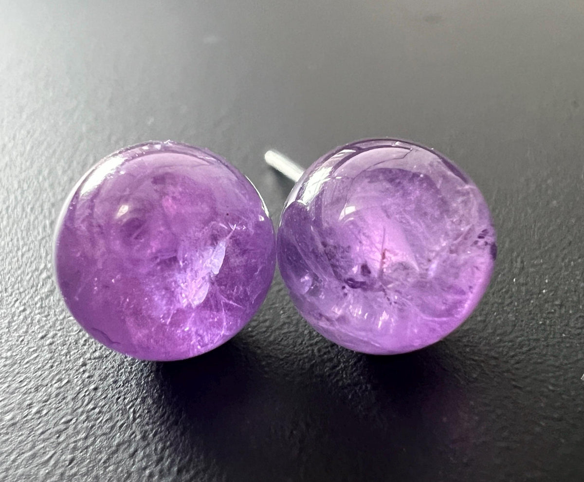 Ohrstecker Bergkristall oder Amethyst, 925-Silber, 8 mm