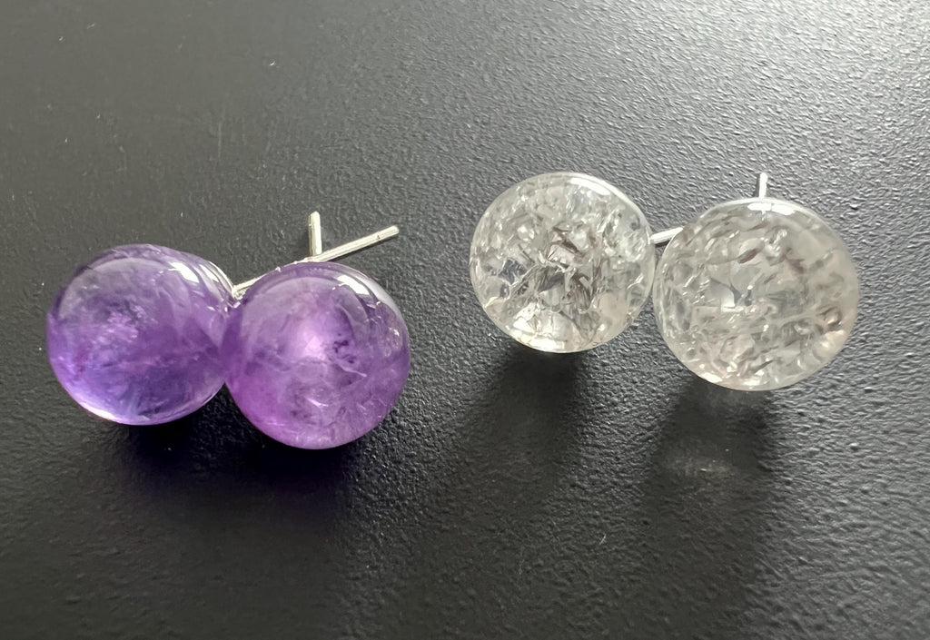 Ohrstecker Bergkristall oder Amethyst, 925-Silber, 8 mm