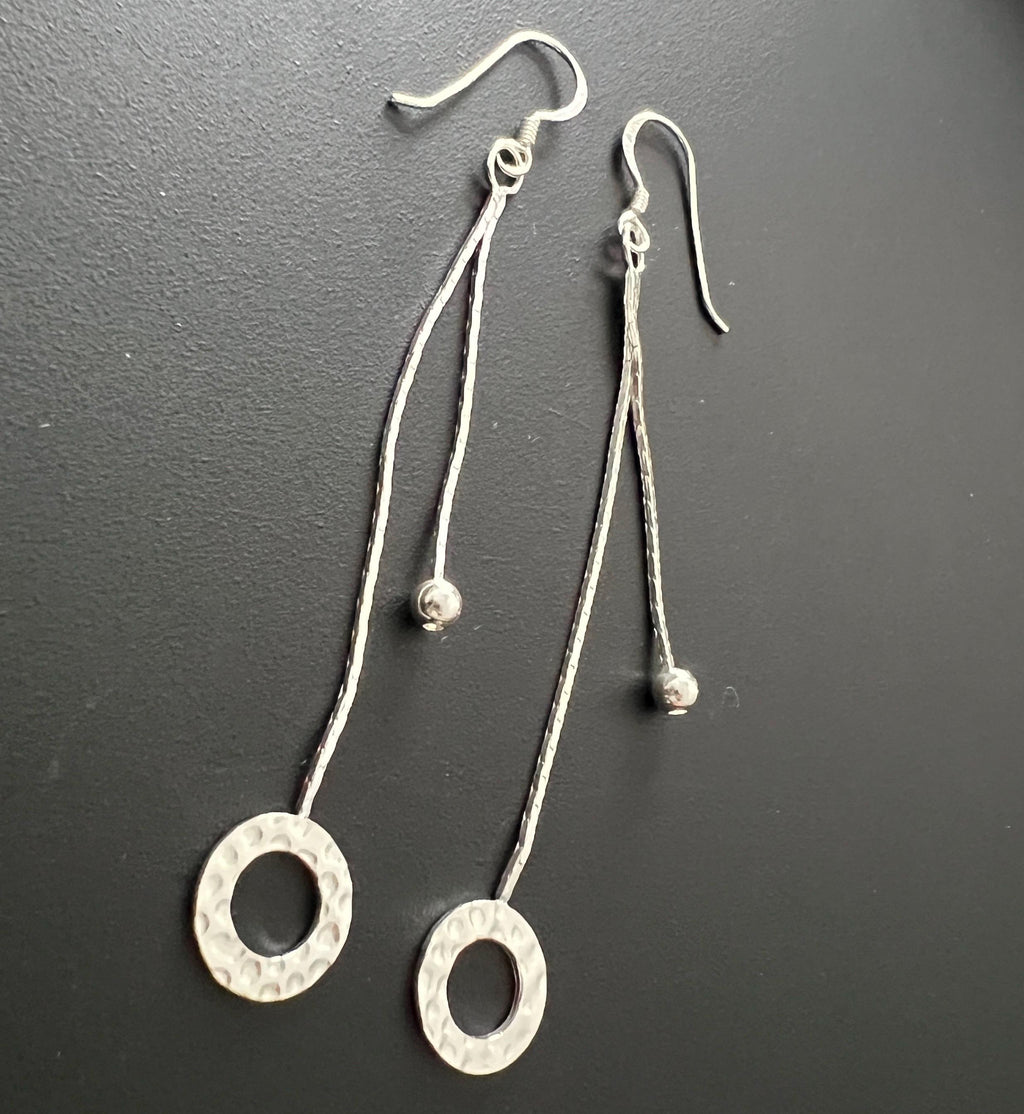 Hängeohrringe 925-Silber, mehrreihig, Kugel & Ring, 65 mm | T87