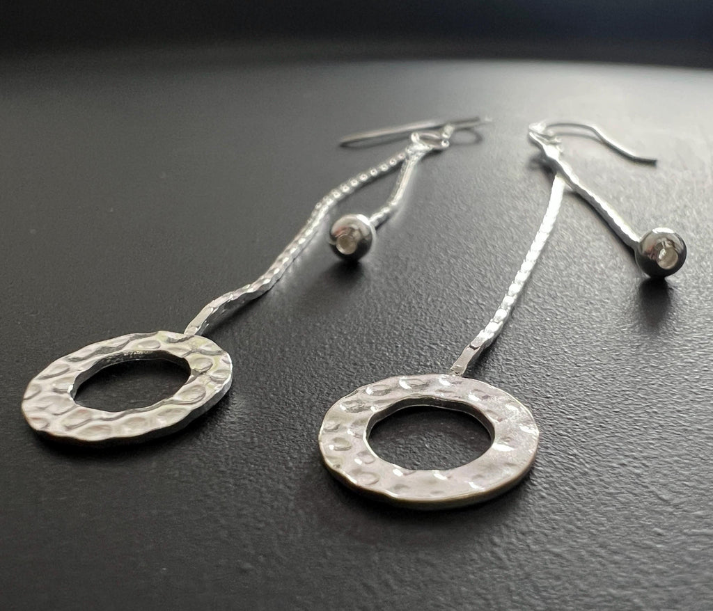 Hängeohrringe 925-Silber, mehrreihig, Kugel & Ring, 65 mm | T87