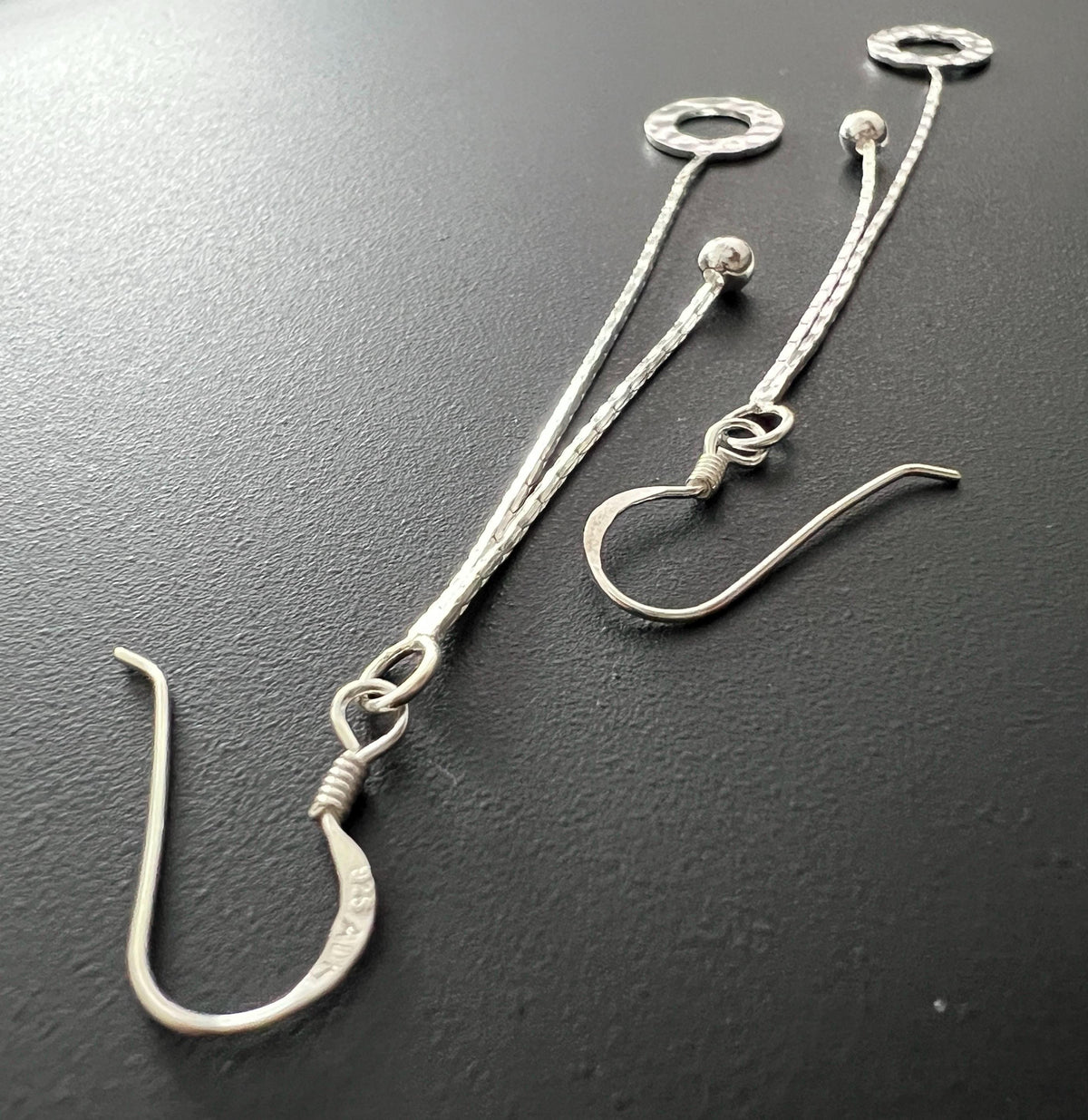 Hängeohrringe 925-Silber, mehrreihig, Kugel & Ring, 65 mm | T87