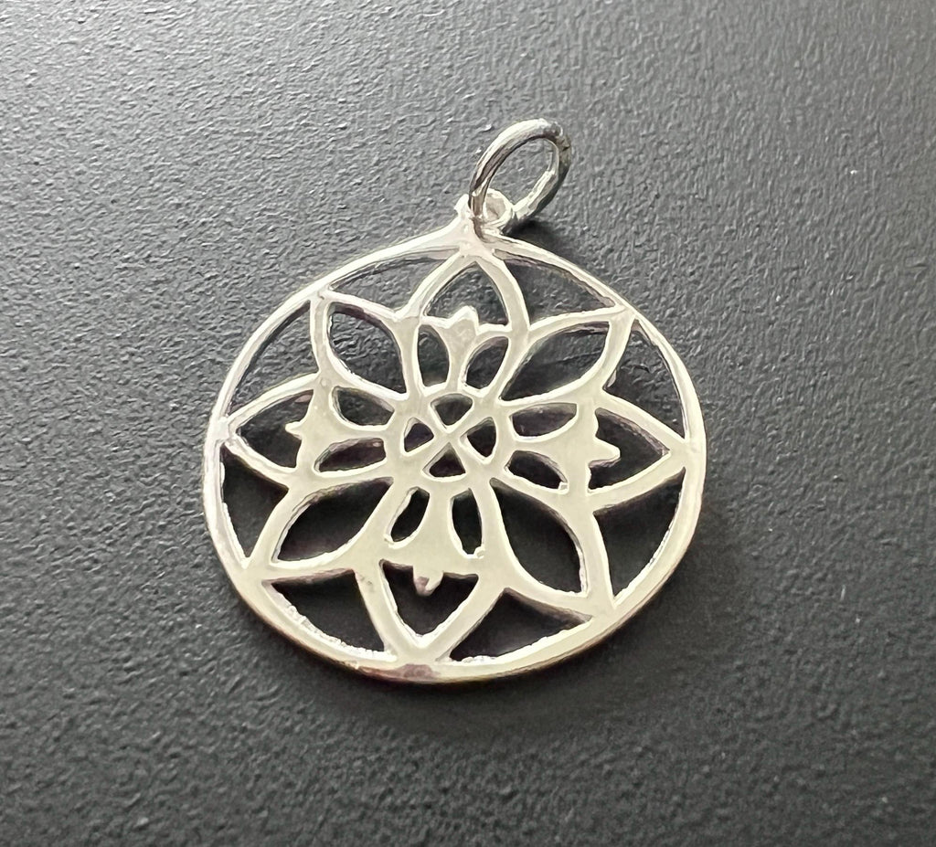 Mandala Anhänger 925-Silber, Blumenornament, 19 mm | T89