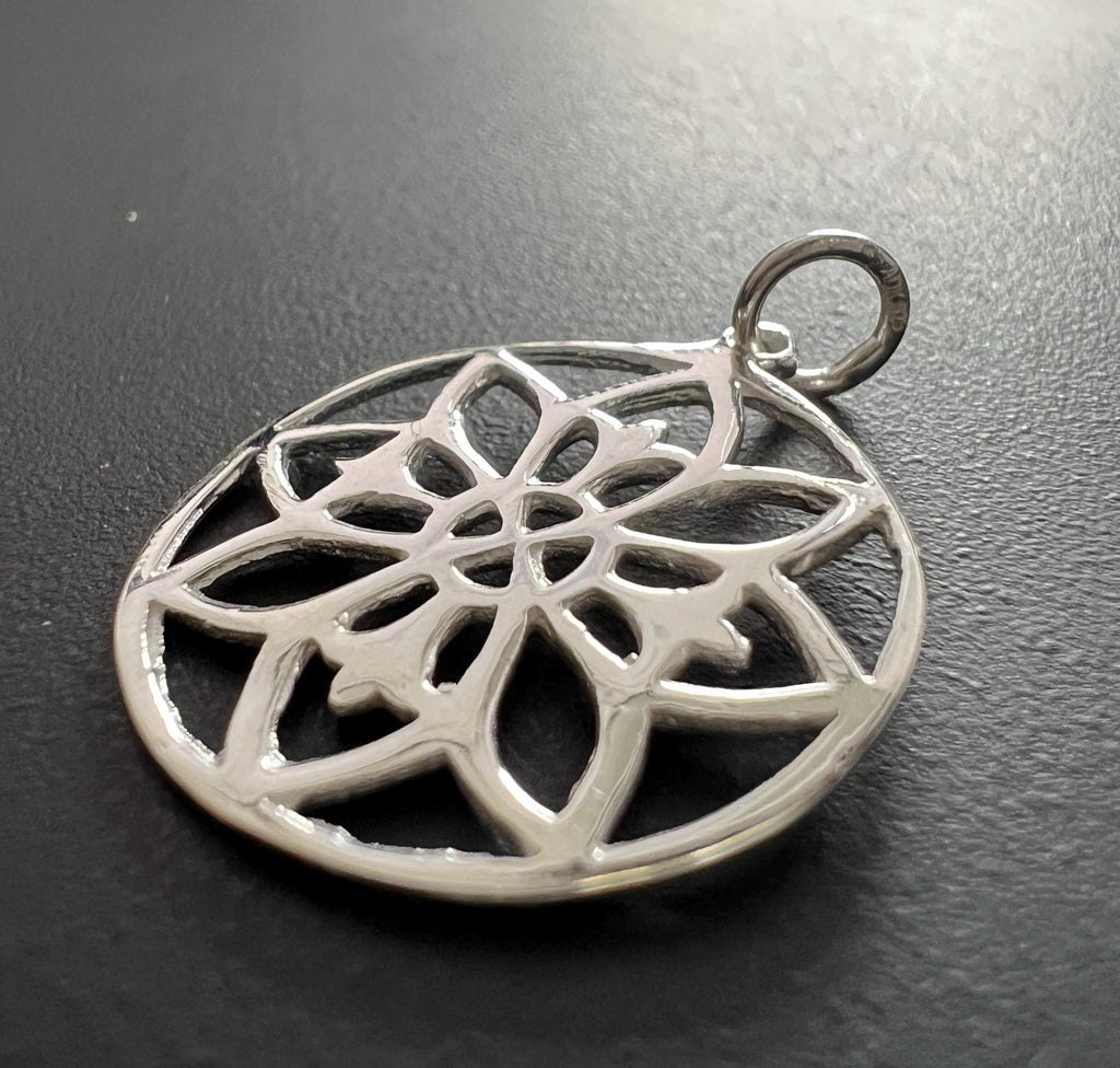 Mandala Anhänger 925-Silber, Blumenornament, 19 mm | T89