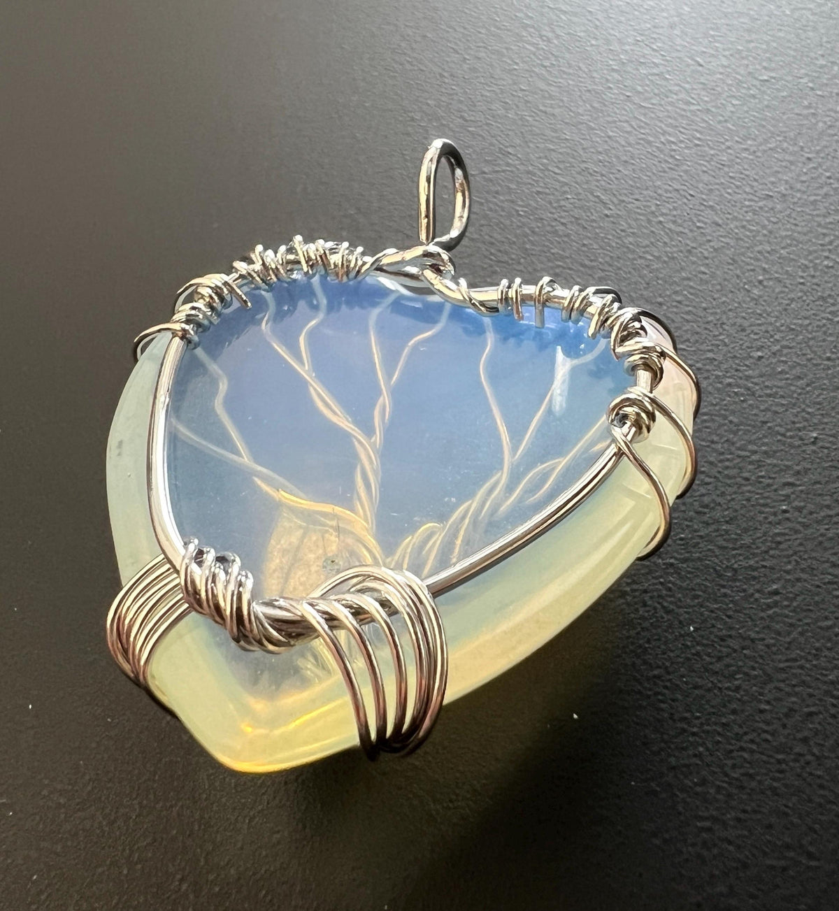 Herz Anhänger Opal-Glas oder Rosenquarz, 30 mm