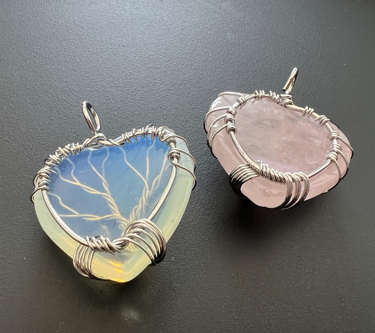 Herz Anhänger Opal-Glas oder Rosenquarz, 30 mm