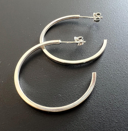 925 sterling silver hoop earrings, open, square, 30 mm | BX6