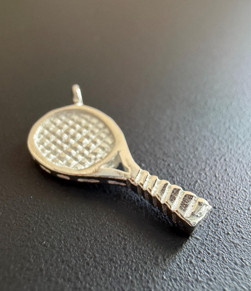 Tennis racket pendant 925 silver, 8 × 19 mm | T79