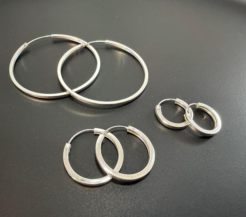 Creolen 925-Silber, eckig, geschlossen, 14 – 40 mm