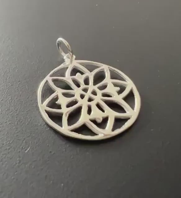 Mandala Anhänger 925-Silber, Blumenornament, 19 mm | T89
