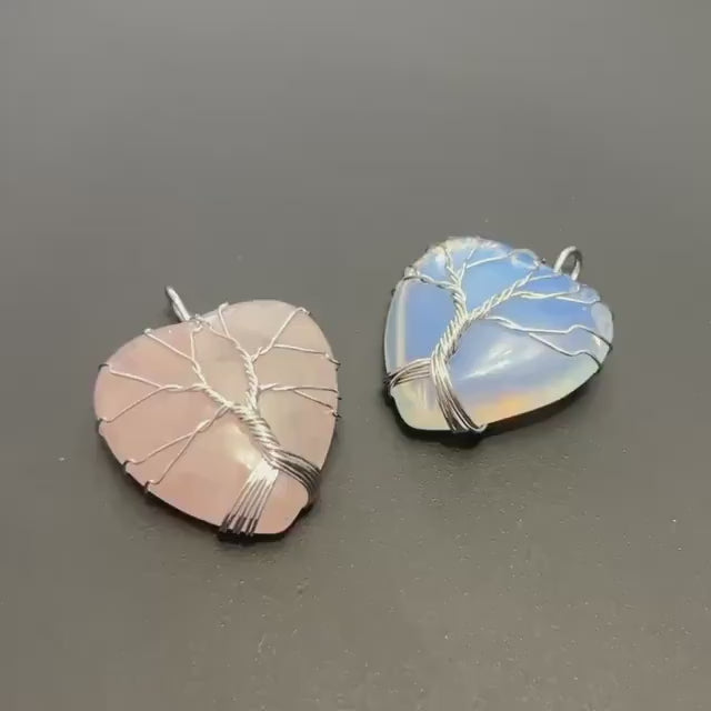 Herz Anhänger Opal-Glas oder Rosenquarz, 30 mm