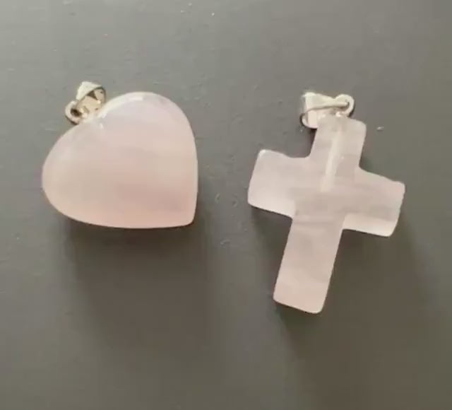 Rosenquarz Anhänger, Herz oder Kreuz