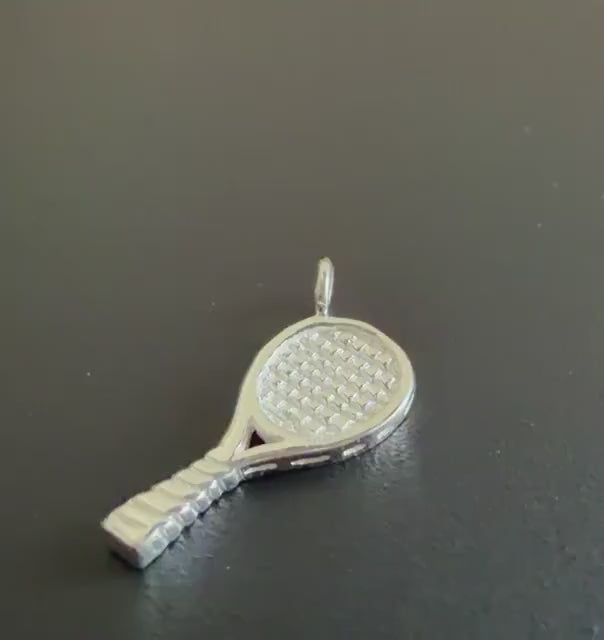 Tennis racket pendant 925 silver, 8 × 19 mm | T79